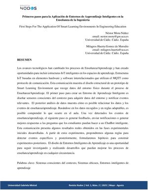 Primeros Pasos Para La Aplicación De Entornos De Aprendizaje Inteligentes En La Enseñanza De La Ingeniería