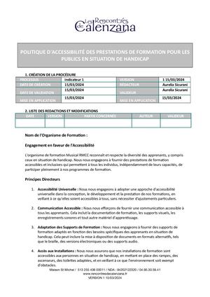 1 Politique D’accessibilité Conditions D’accès