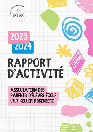 Rapport d'activité APE Ecole Lili Keller Rosenberg 2023 2024