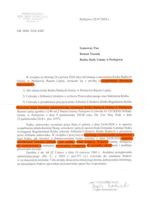 Odpowiedź Przewodniczącego Na Pisma Klubu Z Dnia 2024 06 24 P