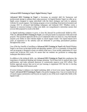 Advanced SEO Training in Nepal: Digital Mastery Nepal