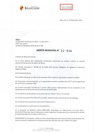 Parution Des Actes Administratifs (arrêté).
