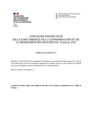 Dgccrf 2022 Sujet Note De Synthèse Made In France