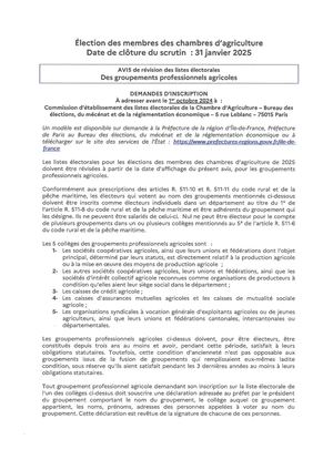Groupements Professionnels Agricoles (avis De Révision Listes électorales).