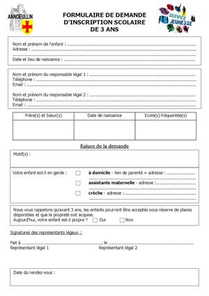 Formulaire Inscription Scolaire De 3 Ans