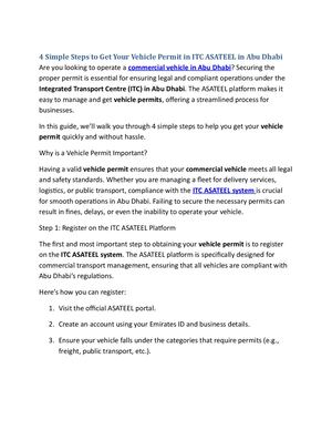 4 Simple Steps To Get Your Vehicle Permit In Itc Asateel In Abu Dhabi
