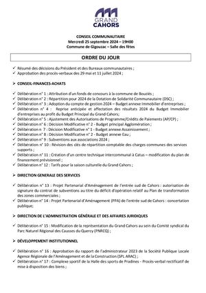 Séance du conseil communautaire du mercredi 25 septembre 2024