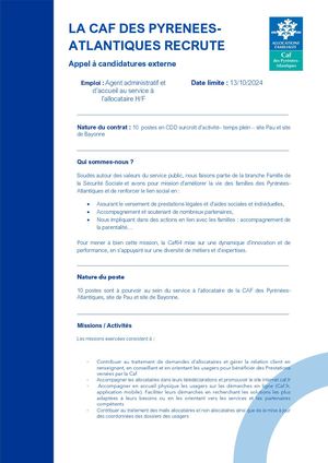 Appel à Candidatures Cdd Agent Administratif et d'Accueil