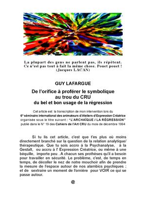 De l'orifice à proférer le symbolique au tyreou du CRU