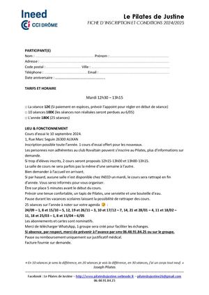 Fiche D'inscription 2024 2025 Pilates