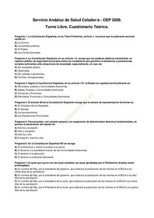Examen Test Celador SAS 2009 - Servicio Andaluz de Salud (SAS) | Oposiciones Celador