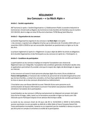 Règlement Jeu Concours Recit Alpin