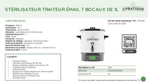 7160 Stérilisateur Traiteur ÉMail 7 Bocaux De 1l