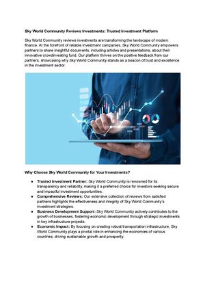Sky World Community Reviews Investments Trusted Investment Platform