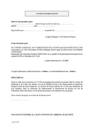 Contrat de prestations des porteurs de projets