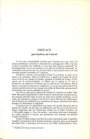 Introduction au colloque "L’Aventure de la Bombe - De Gaulle et la dissuasion nucléaire (1958-1969)" par Geoffroy de Courcel