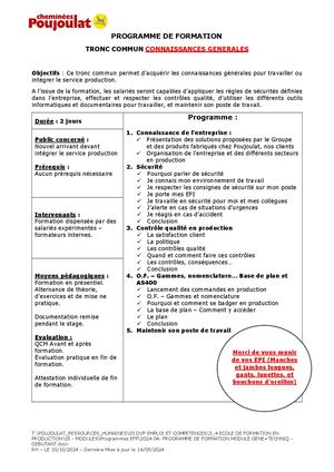 Programme De Formation Module Gene+techniq Debutant