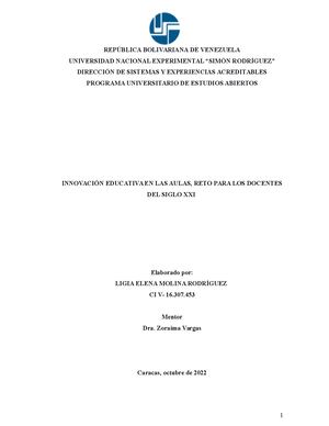 Monografía Universidad Nacional Experimental “Simón Rodríguez” Ligia Molina Versión Final 2022