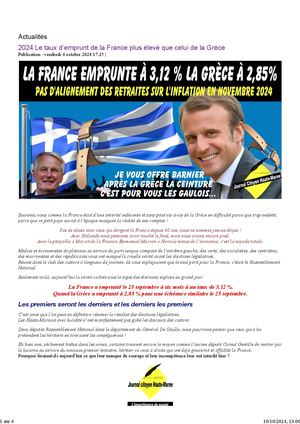 2024 Le Taux D’emprunt De La France Plus éLevé Que Celui De La Grèce