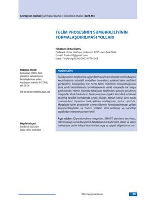 TƏLİM PROSESİNİN SƏMƏRƏLİLİYİNİN FORMALAŞDIRILMASI YOLLARI / WAYS TO ENHANCE THE EFFECTIVENESS OF THE TRAINING PROCESS