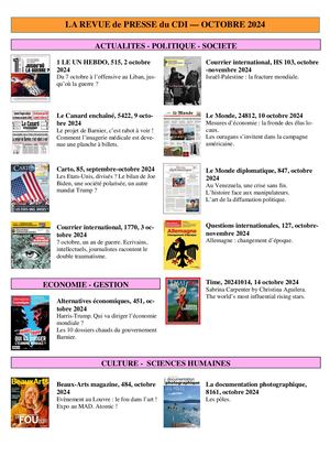 Revue de presse Octobre 2024