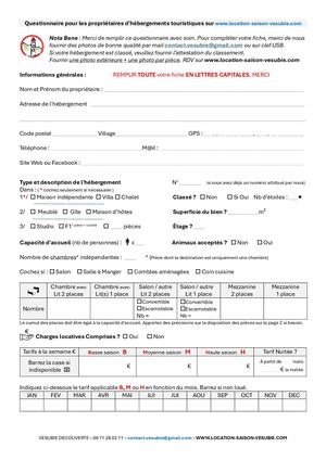 Fiche inscription guide hébergement Vésubie / Valdeblore
