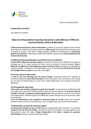 Bilan De Fréquentation Estivale Menton, Riviera & Merveilles