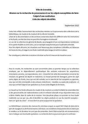 Recherche De Provenance - Objets Identifiés 2022