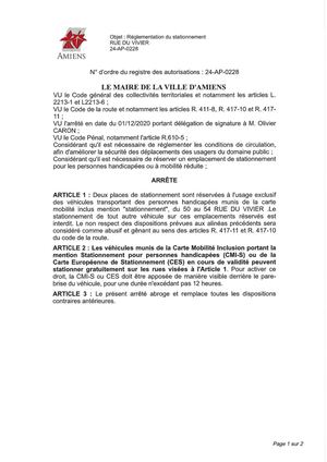 24-AP-0228 Arrêté Du Stationnement Rue Du Vivier à Amiens