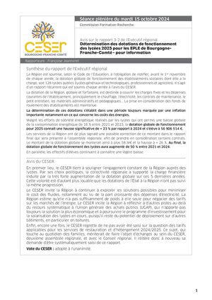 Détermination des dotations de fonctionnement des lycées 2025 pour les EPLE de Bourgogne Franche-Comté – pour information