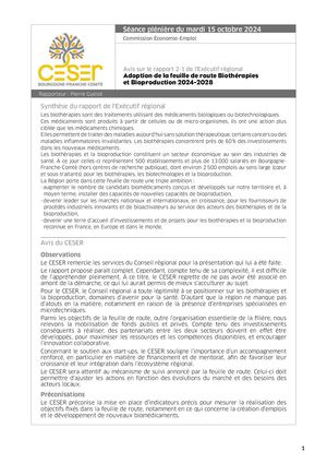 Adoption de la feuille de route Biothérapies et Bioproduction 2024-2028