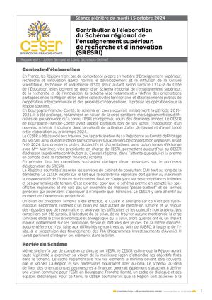 Contribution sur le Schéma régional de l’enseignement supérieur, de recherche et d’innovation (SRESRI)