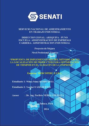 Zep-Proyecto De Mejora Método Abc & Optimización De Tiempos Wilma & Yoselin