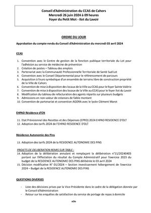 Conseil d’Administration du CCAS de Cahors du 26 06 2024