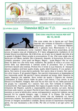 Xxix Domenica Ordinaria 2024