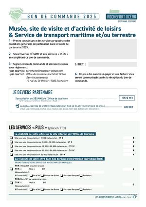 Bon de commande Musées, sites de visite, activités, transports 2024
