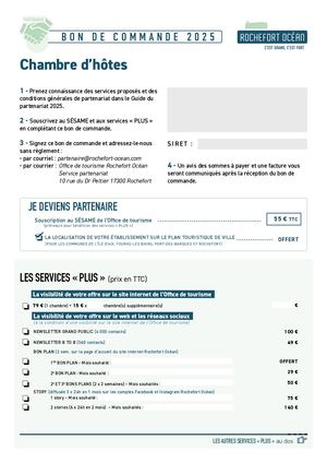 Bon de commande Chambres d'hôtes 2024