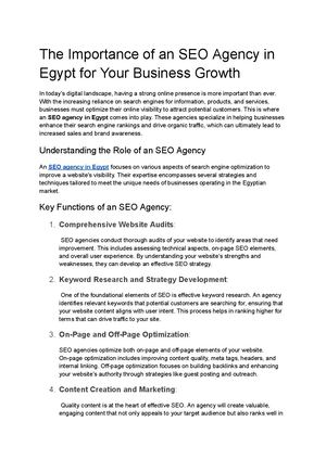 The Importance Of An Seo Agency In Egypt For Your Business Growth