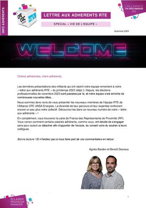 Lettre aux adhérents RTE - automne 2024 spécial Vie de l''équipe