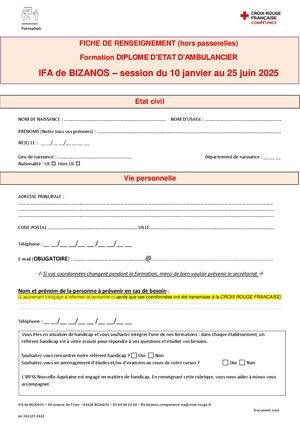 Ambulancier :  dossier inscription janvier 2025