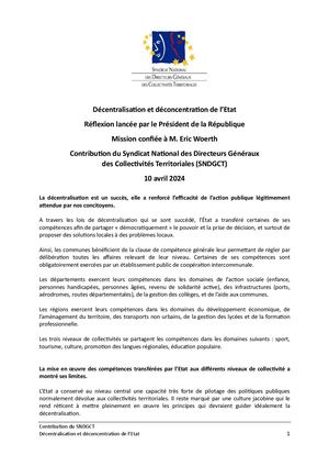 Contribution du SNDGCT - Mission Décentralisation et déconcentration de l’Etat