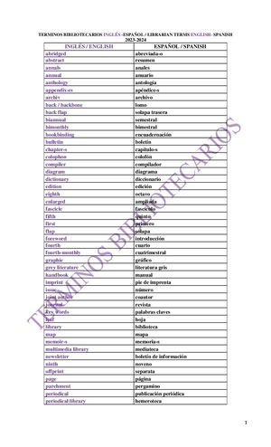 Términos Bibliotecarios Inglés Español Inglés