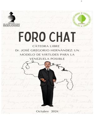 Foro Chat Dr José Gregorio Hernández: Un modelo de virtudes para la Venezuela posible