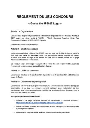 Règlement Jeu Concours Logo Jp2027