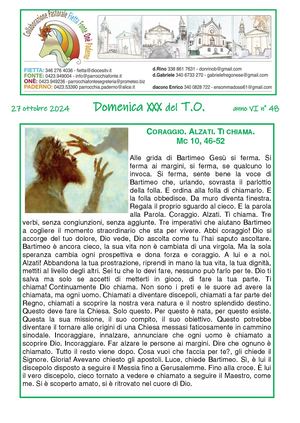 Avvisi Parrocchiali Dal 27 Ottobre  Al 3 Novembre 2024 - 30ª Domenica Tempo Ordinario 2024
