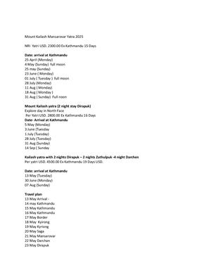 Mount Kailash Mansarovar Yatra 2025