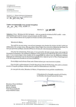 Avis Président du conseil exécutif de Corse