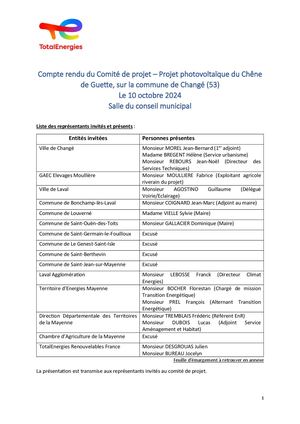 Compte-rendu du Comité de projet - Chêne de Guette