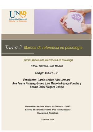 Unidad 2 Tarea 3 Modelos De Intervención En Psicología