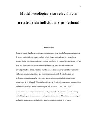 Tarea 3 Propuesta De Artículo, Modelo Ecológico Karen Rosero